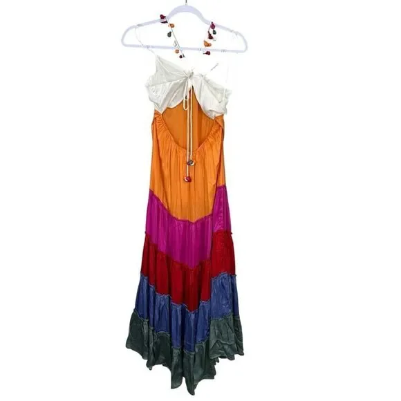 NEW By Anthropologie Rainbow V-Neck Tiered Maxi Dress Size Small - Picture 6 of 8